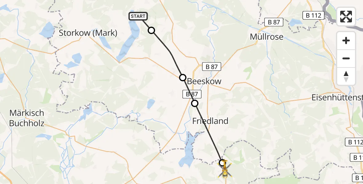 Flugroute Rettungshubschrauber Bad Saarow - Lieberose, 29 Juli 2026, 12:48
