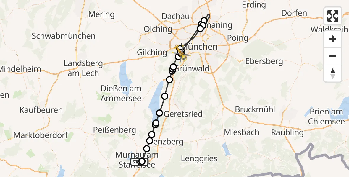 Flugroute Rettungshubschrauber Murnau Accident Hospital - DRF Air Rescue München Hubschrauberlandeplatz, 29 Juli 2026, 13:04