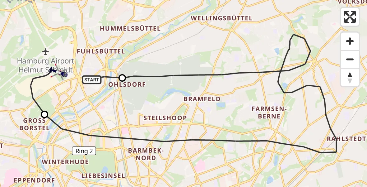 Flugroute Polizeihubschrauber Hamburg Helmut Schmidt Flughafen - Hamburg Helmut Schmidt Flughafen, 29 Juli 2026, 13:16