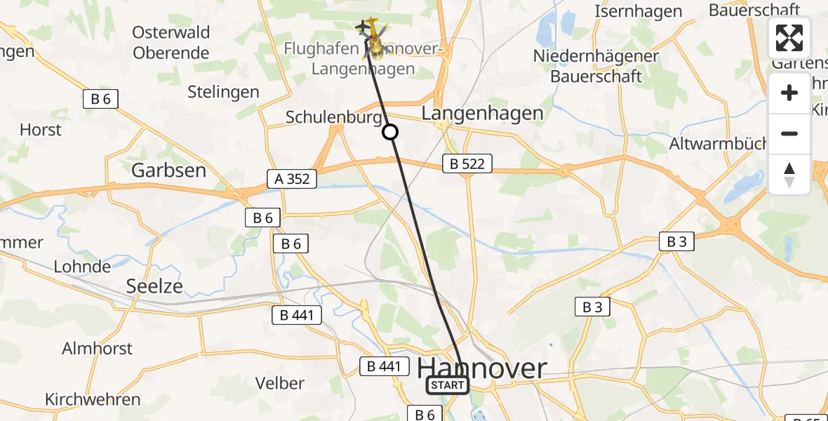 Flugroute Rettungshubschrauber Hannover - Flughafen Hannover, 29 Juli 2026, 13:23