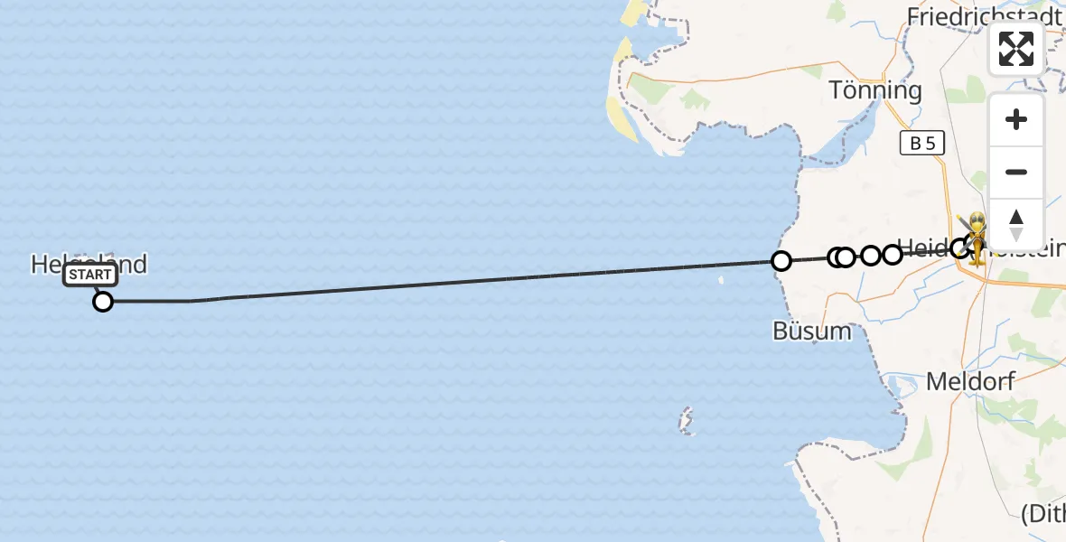 Flugroute Rettungshubschrauber Helgoland Marinehubschrauberstützpunkt - Heide, 29 Juli 2026, 13:26