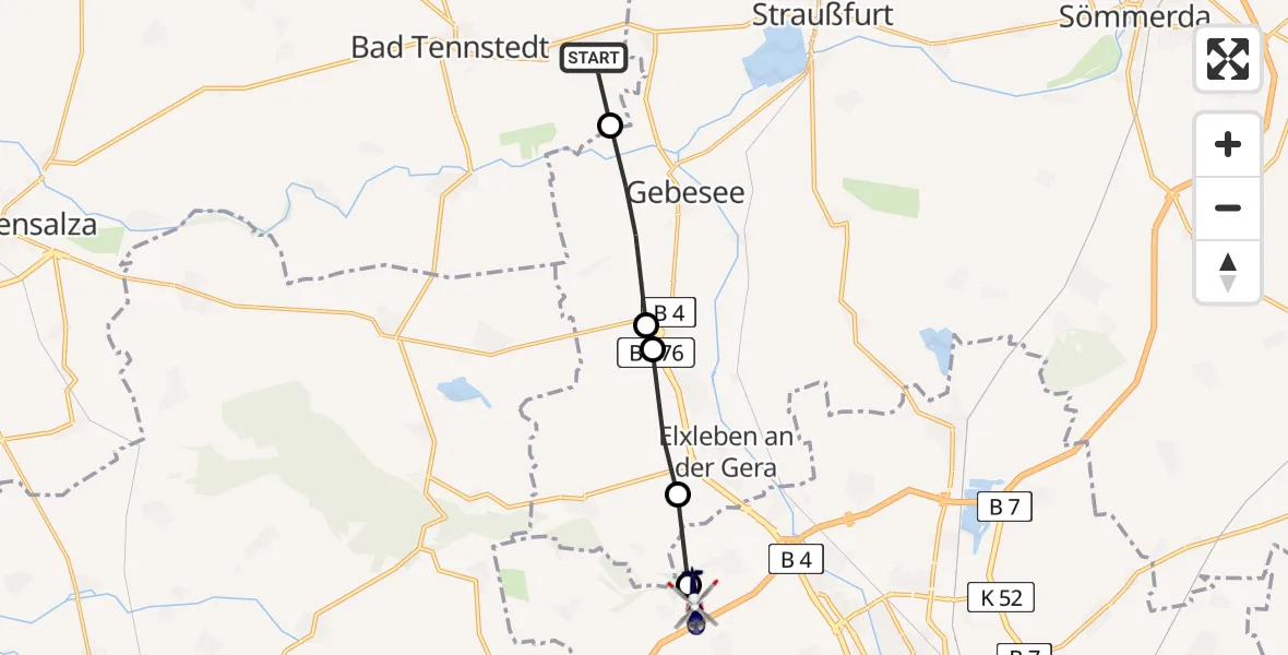 Flugroute Polizeihubschrauber Ballhausen - Erfurt, 29 Juli 2026, 13:26