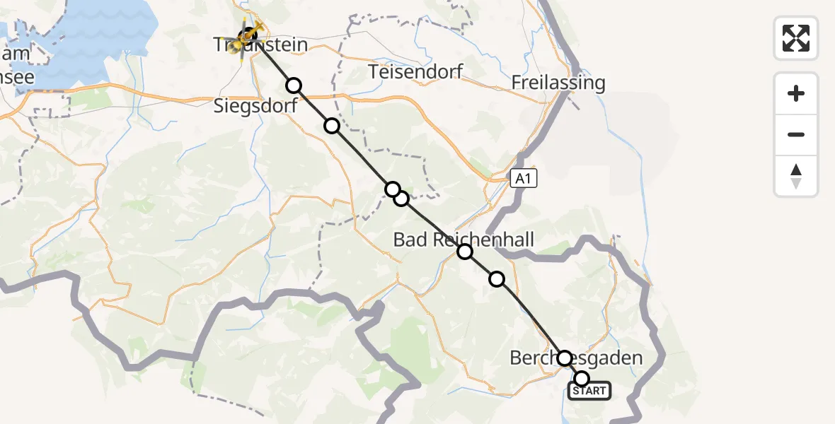 Flugroute Rettungshubschrauber Schönau a.Königssee - Traunstein Hospital, 29 Juli 2026, 13:37
