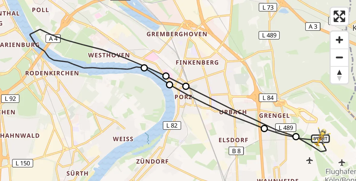 Flugroute Rettungshubschrauber Köln Bonn Flughafen - Köln Bonn Flughafen, 29 Juli 2026, 13:41
