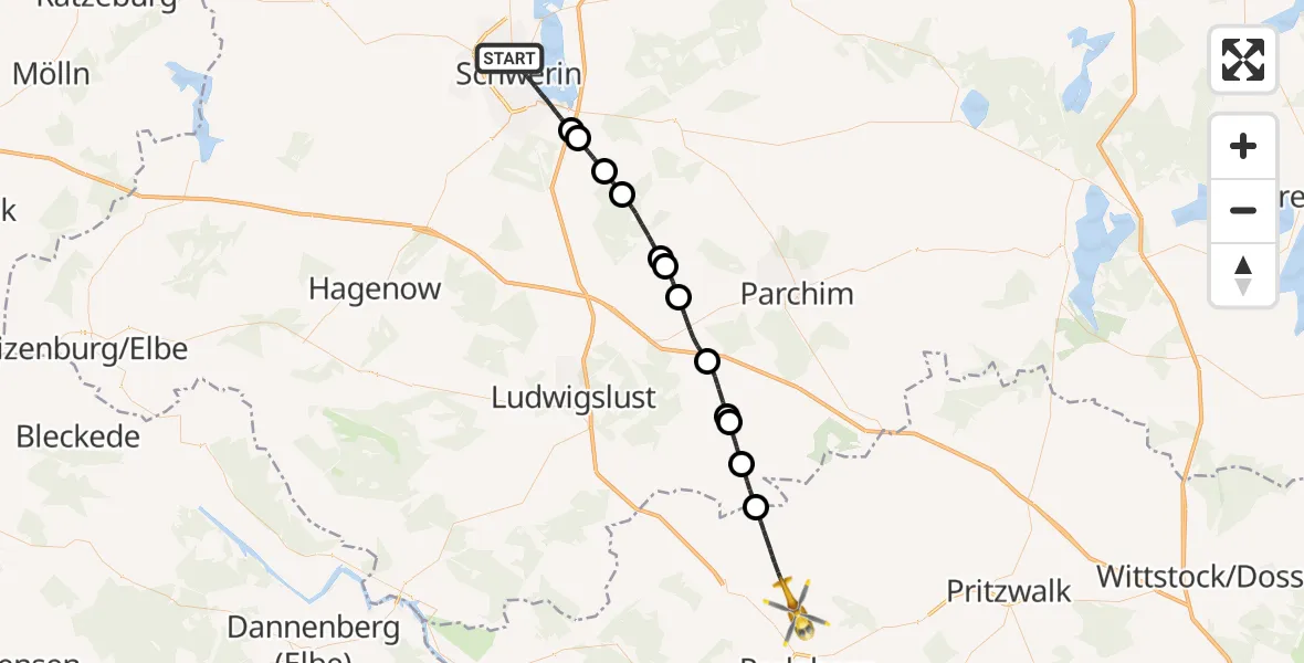 Flugroute Rettungshubschrauber Schwerin - Perleberg, 29 Juli 2026, 13:52