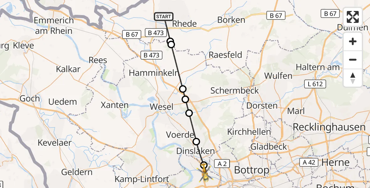 Flugroute Rettungshubschrauber Bocholt - Duisburg, 29 Juli 2026, 14:00