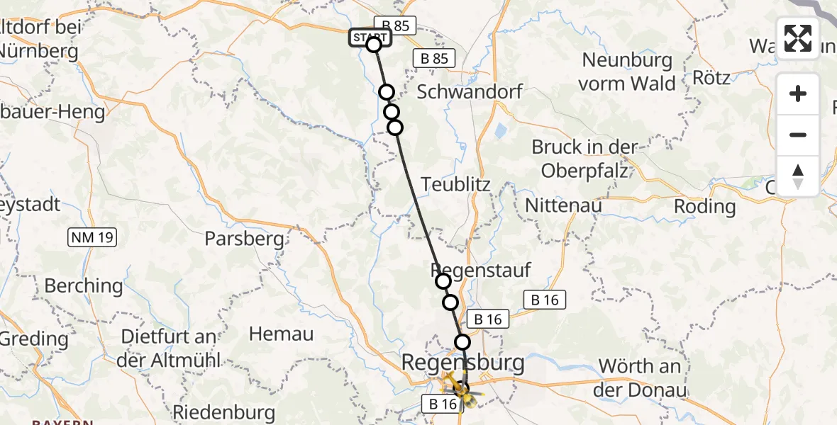 Flugroute Ambulanzhubschrauber Ebermannsdorf - DRF Air Rescue Station Regensburg / Regensburg University Hospital, 29 Juli 2026, 14:02