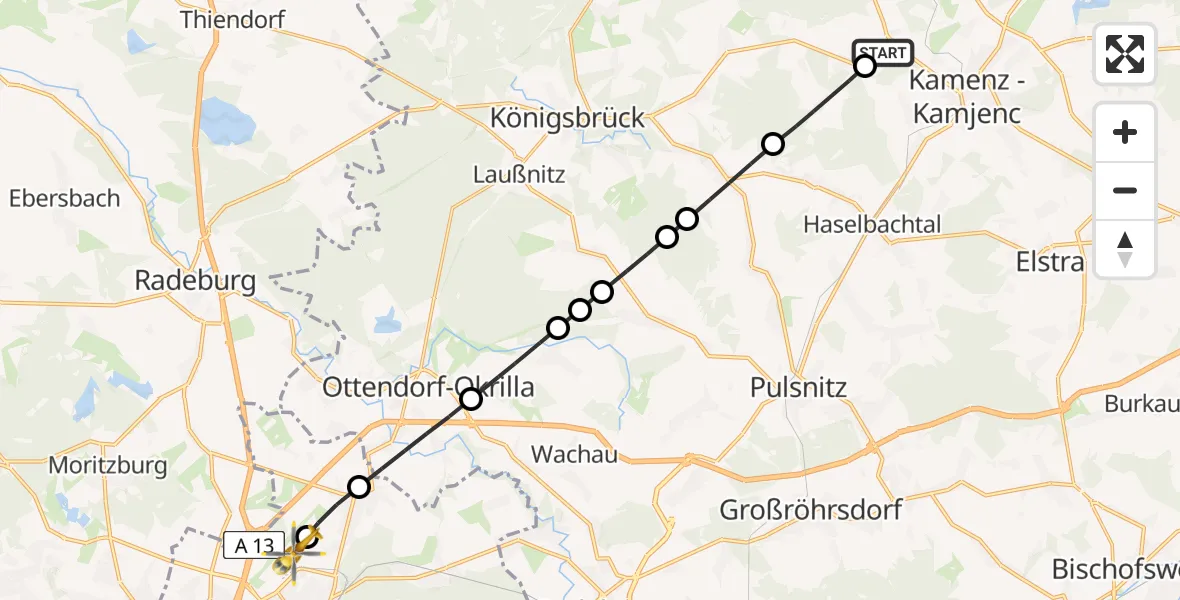 Flugroute Rettungshubschrauber Brauna Flugplatz - Dresden Bundespolizei Hubschrauberlandeplatz, 29 Juli 2026, 14:04