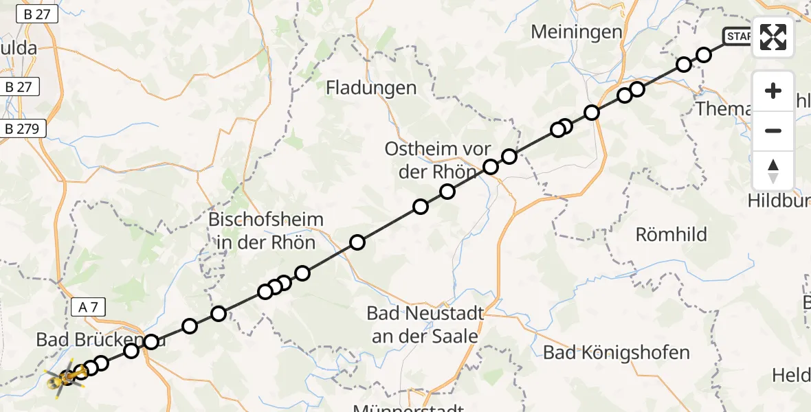 Flugroute Rettungshubschrauber Oberstadt - Zeitlofs, 29 Juli 2026, 14:08