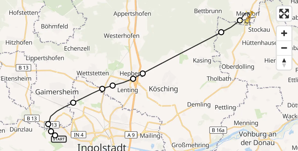 Flugroute Rettungshubschrauber Ingolstadt Hospital - Altmannstein, 29 Juli 2026, 14:08