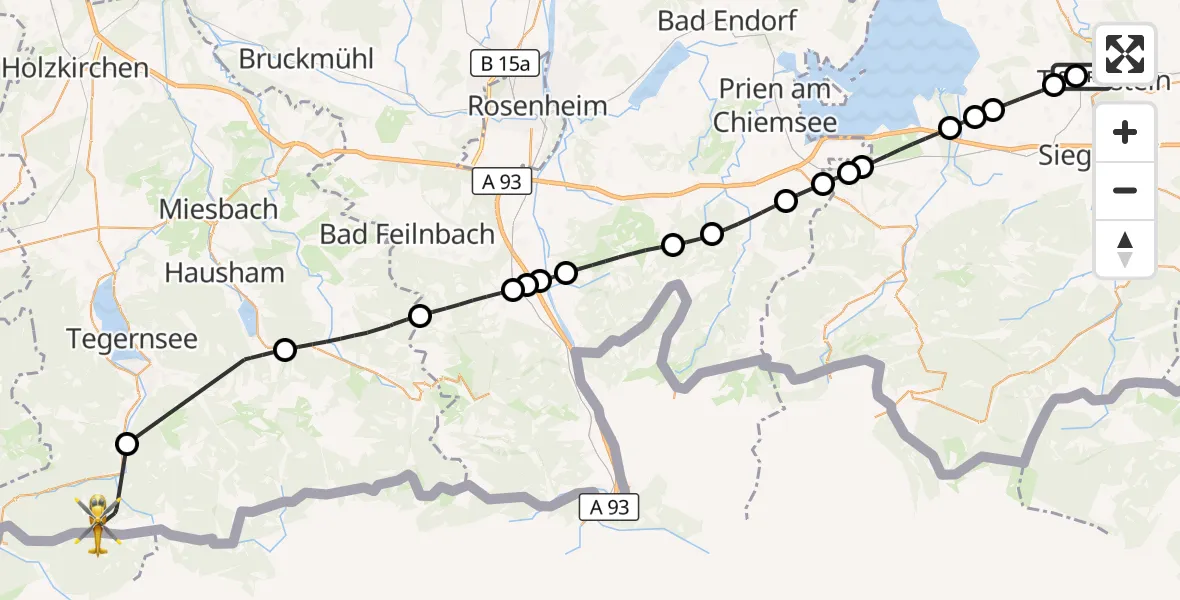 Flugroute Rettungshubschrauber Traunstein Hospital - Kreuth, 29 Juli 2026, 14:12