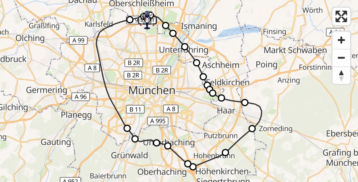 Flugroute Polizeihubschrauber Oberschleißheim - Oberschleißheim, 29 Juli 2026, 14:16