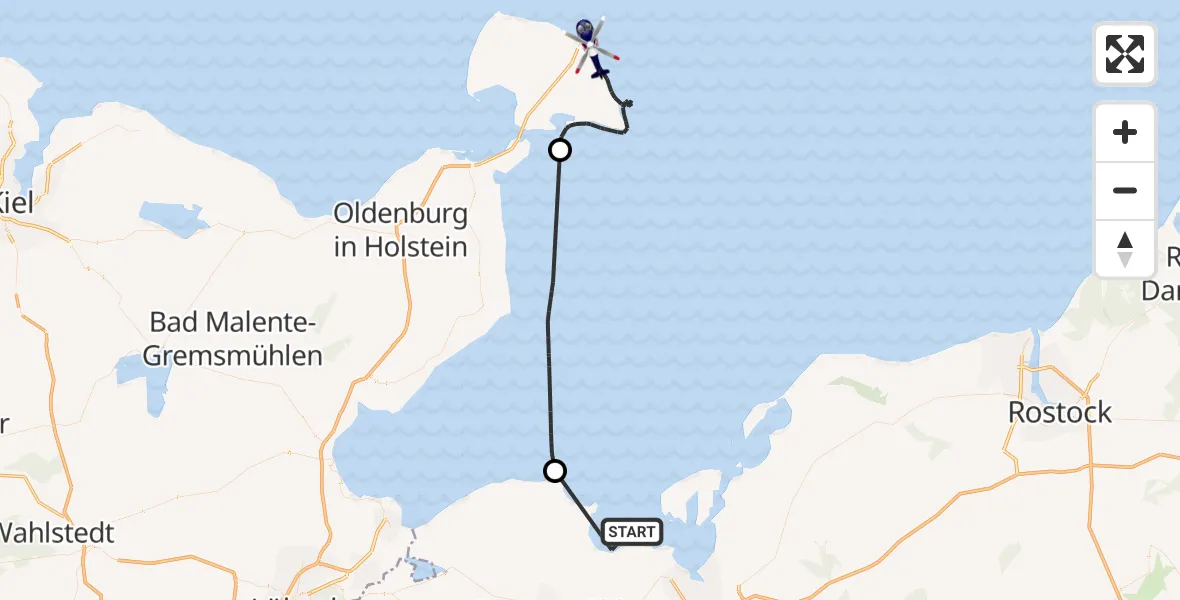 Flugroute Polizeihubschrauber Hohenkirchen - Fehmarn, 29 Juli 2026, 14:18