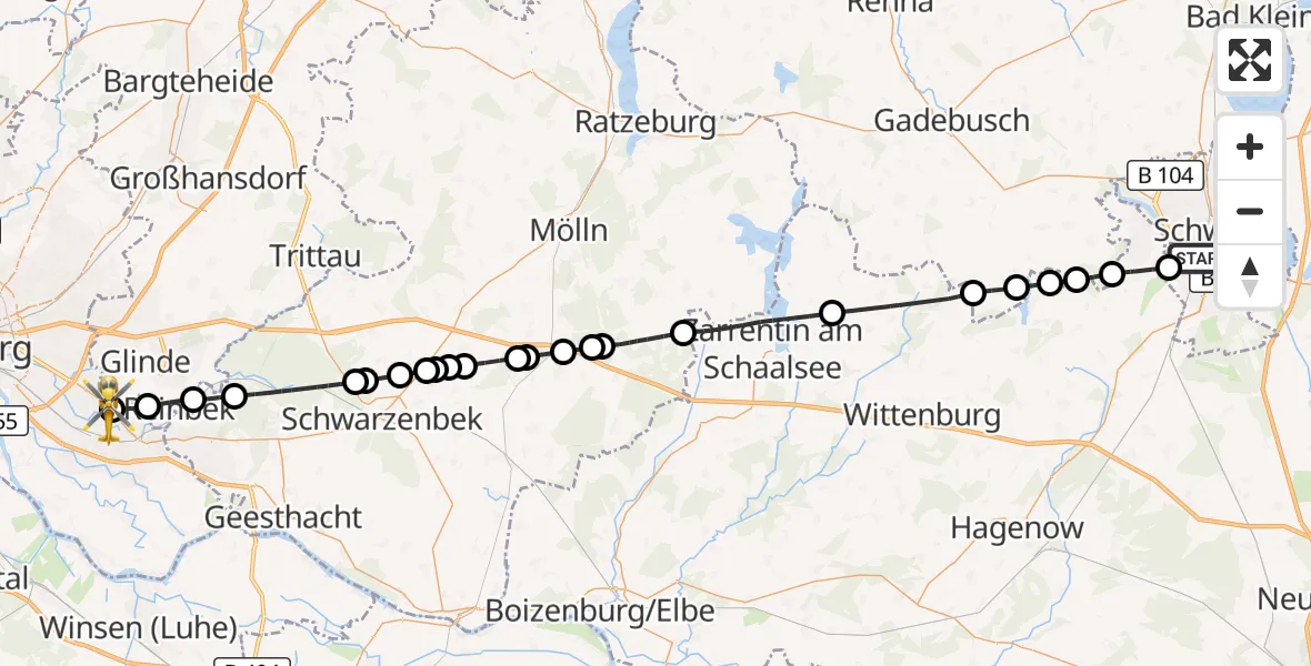 Flugroute Ambulanzhubschrauber Schwerin - Christoph Hansa ADAC Hubschrauberlandeplatz, 29 Juli 2026, 14:25