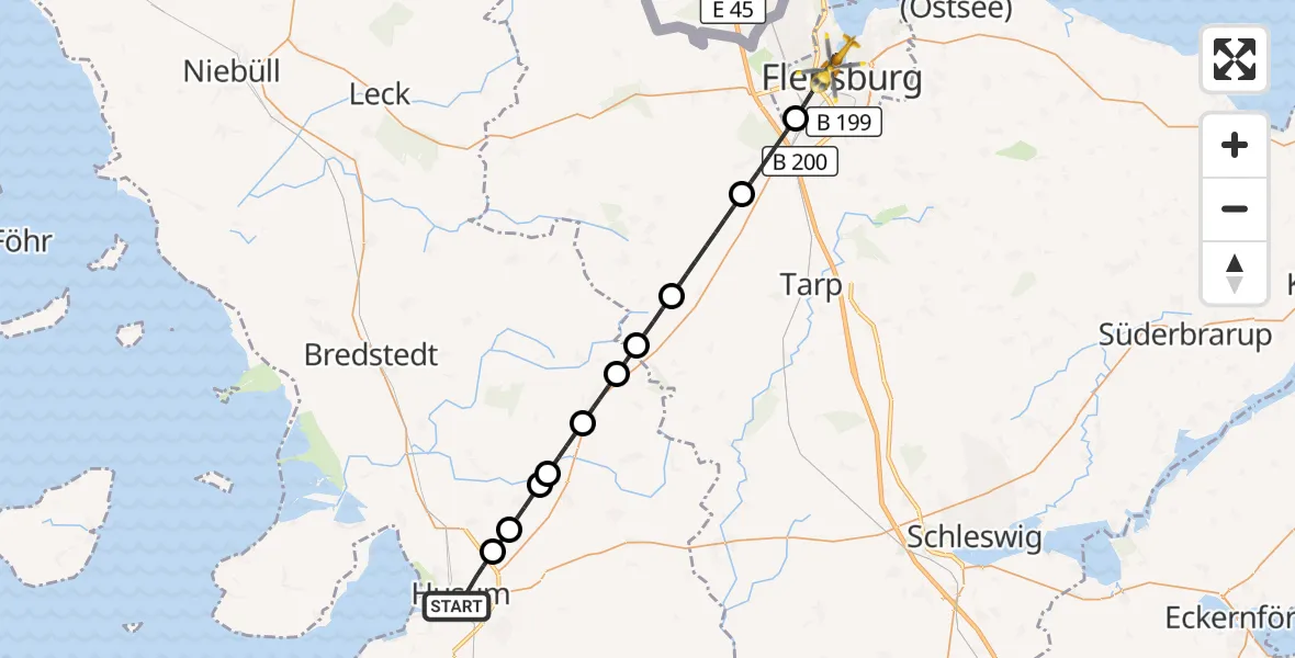 Flugroute Ambulanzhubschrauber Husum - Flensburg, 29 Juli 2026, 14:34