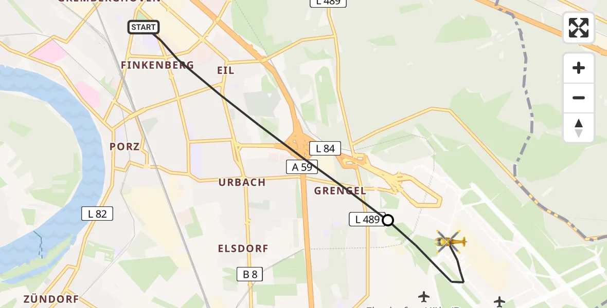 Flugroute Ambulanzhubschrauber Köln - Köln Bonn Flughafen, 29 Juli 2026, 14:34
