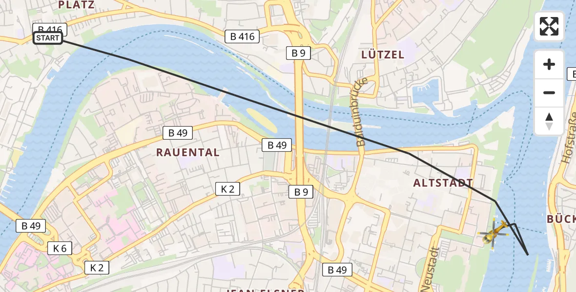 Flugroute Rettungshubschrauber Koblenz - Koblenz, 29 Juli 2026, 14:36