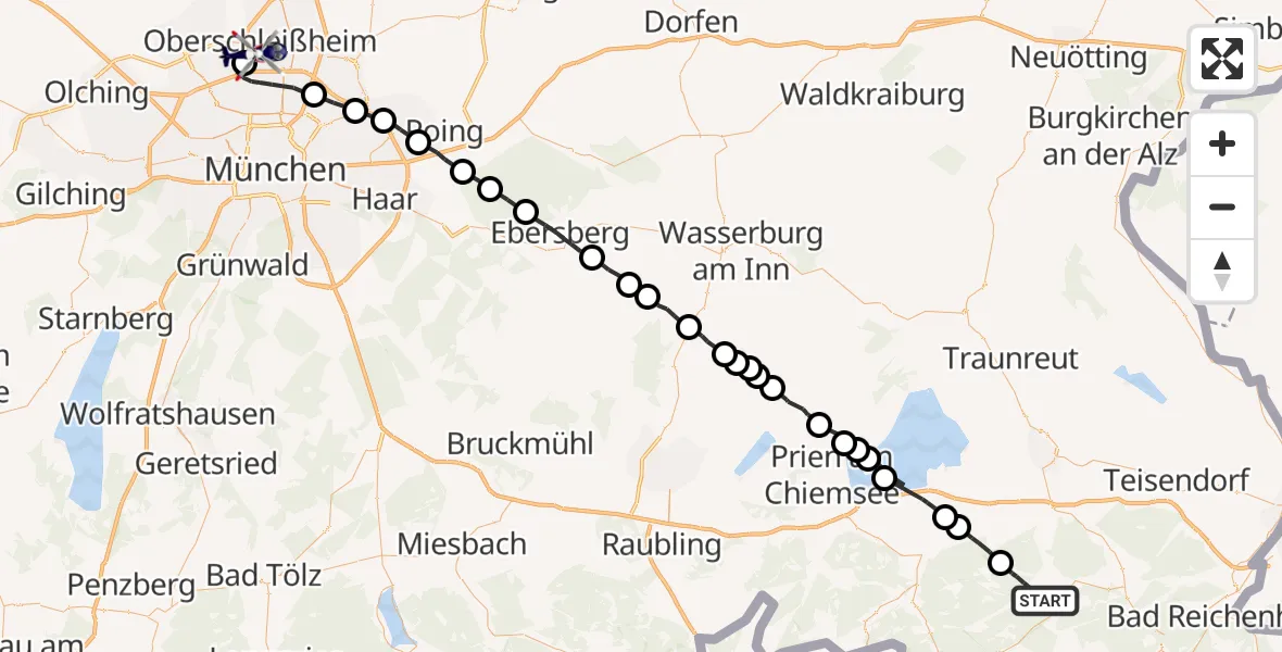 Flugroute Polizeihubschrauber Ruhpolding - Oberschleißheim, 29 Juli 2026, 14:41