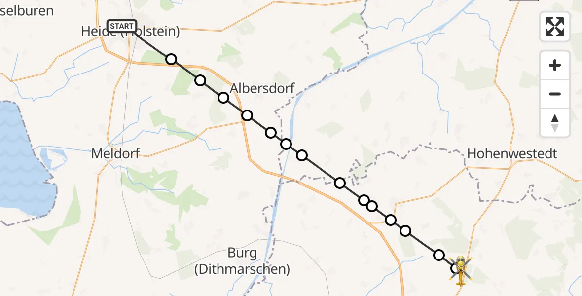 Flugroute Rettungshubschrauber Heide - Itzehoe Hungriger Wolf Flugplatz, 29 Juli 2026, 14:44