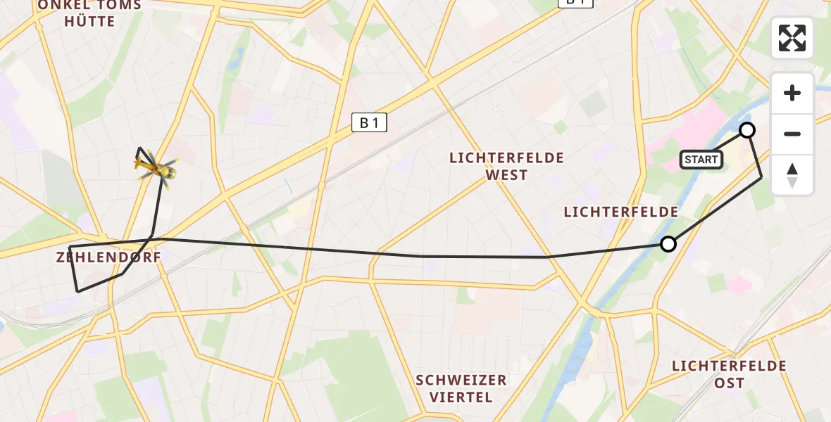 Flugroute Rettungshubschrauber Charité Clinic Benjamin Franklin Campus - Berlin, 29 Juli 2026, 14:50