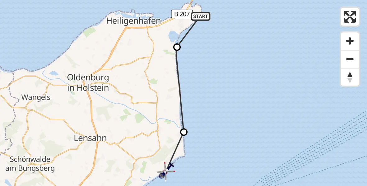 Flugroute Polizeihubschrauber Großenbrode - Kellenhusen (Ostsee), 29 Juli 2026, 14:54