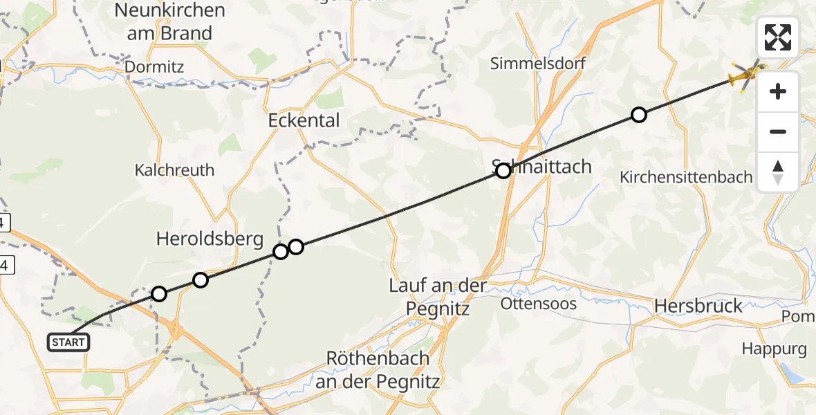 Flugroute Ambulanzhubschrauber Flughafen Nuremberg - Kirchensittenbach, 29 Juli 2026, 14:58