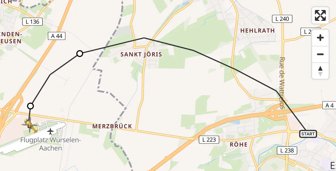 Flugroute Rettungshubschrauber Eschweiler - Aachen-Merzbrück Flughafen, 29 Juli 2026, 15:02