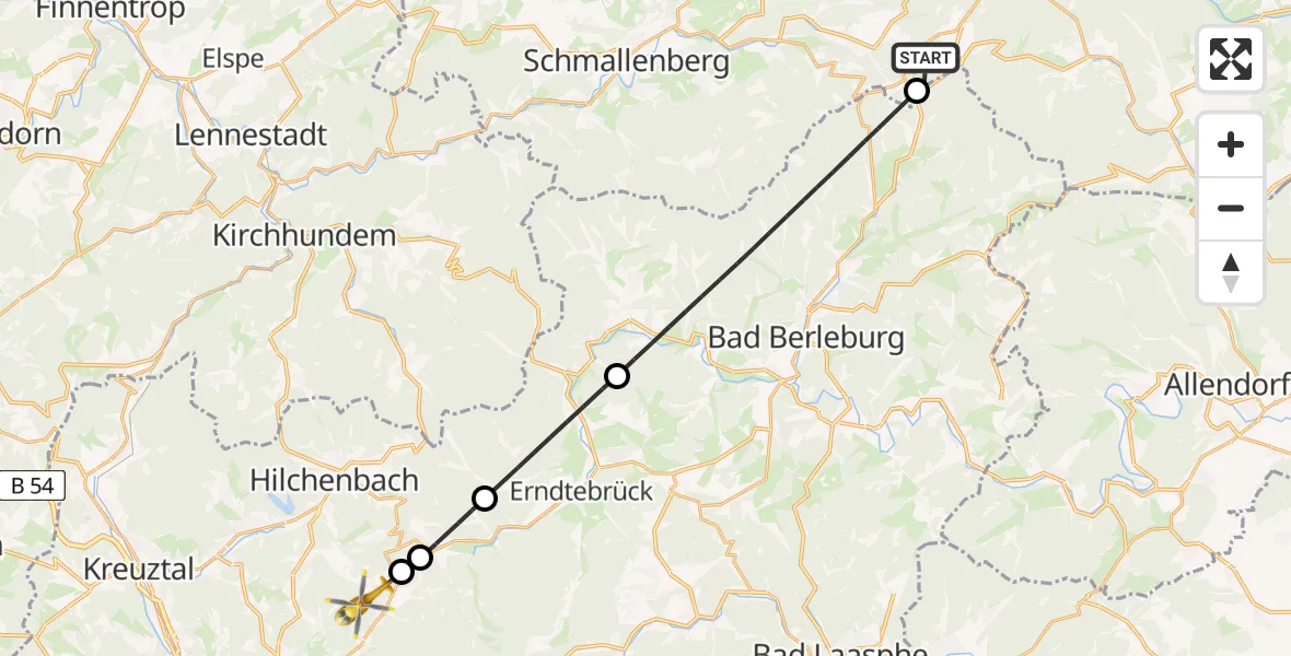 Flugroute Rettungshubschrauber Winterberg - Netphen, 29 Juli 2026, 15:12