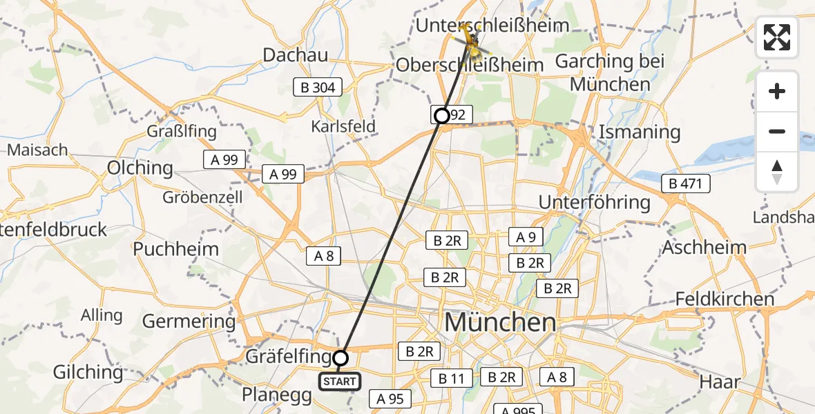 Flugroute Rettungshubschrauber DRF Air Rescue München Hubschrauberlandeplatz - Oberschleißheim, 29 Juli 2026, 15:13