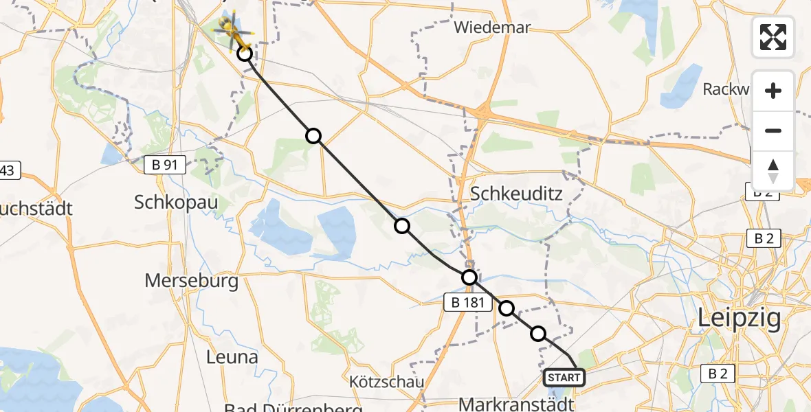 Flugroute Rettungshubschrauber Leipzig - Halle (Saale), 29 Juli 2026, 15:15