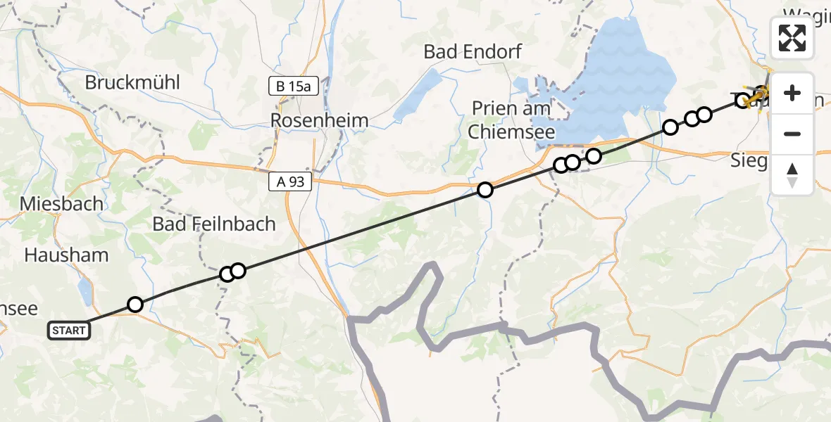 Flugroute Rettungshubschrauber Schliersee - Traunstein Hospital, 29 Juli 2026, 15:17