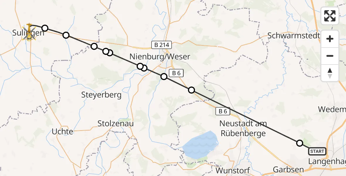 Flugroute Rettungshubschrauber Flughafen Hannover - Sulingen, 29 Juli 2026, 15:18