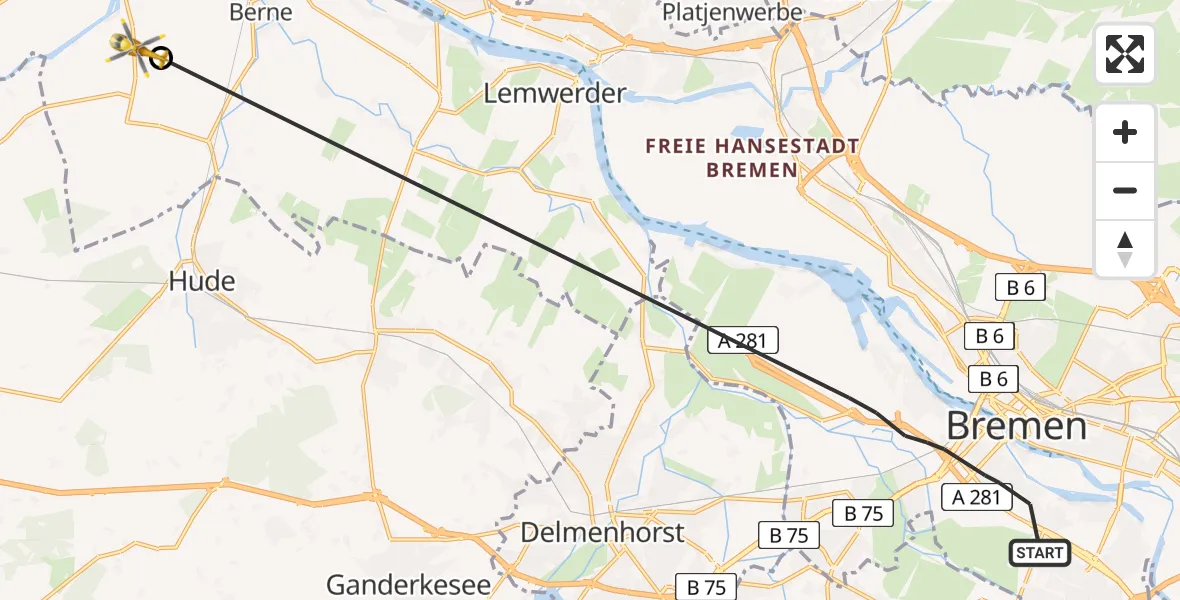 Flugroute Rettungshubschrauber Bremen - Berne, 29 Juli 2026, 15:19