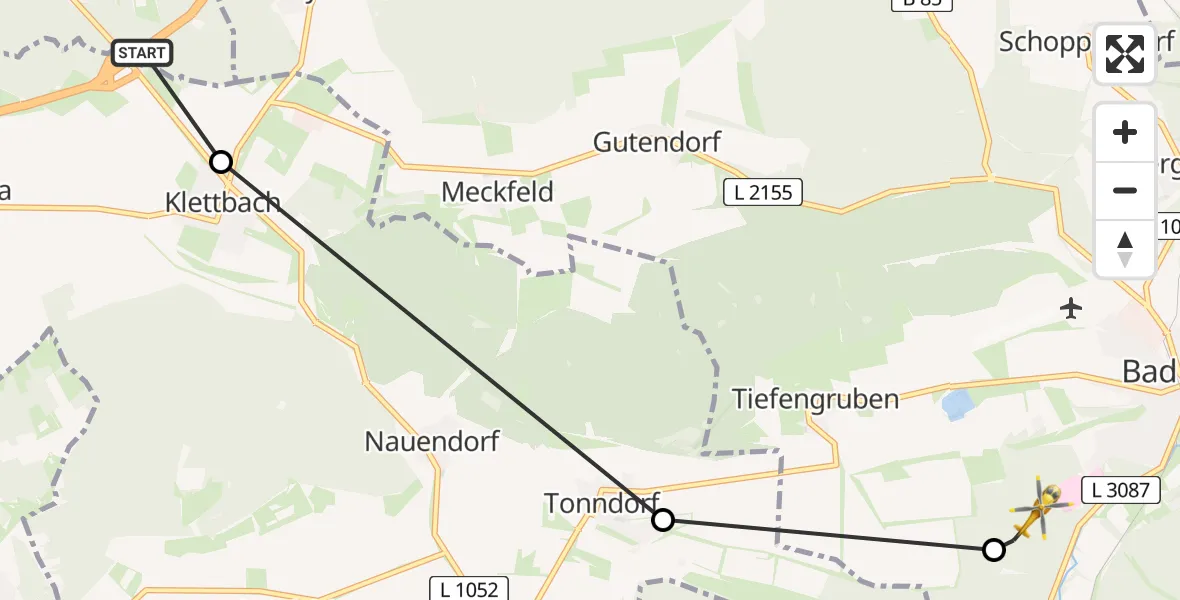 Flugroute Ambulanzhubschrauber Erfurt - DRF Rettungsstation Bad Berka Hubschrauberlandeplatz, 29 Juli 2026, 15:27