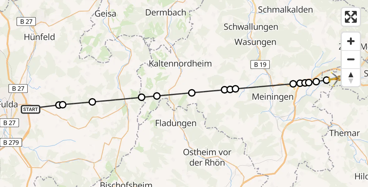 Flugroute Rettungshubschrauber Künzell - Suhl, 29 Juli 2026, 15:31
