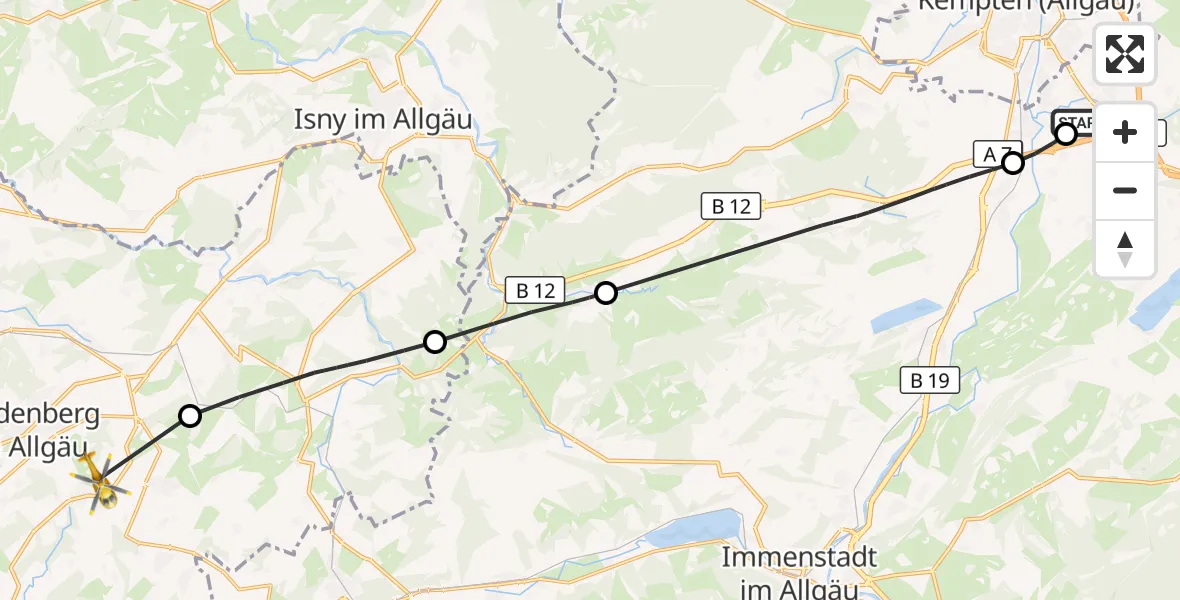 Flugroute Rettungshubschrauber Kempten-Durach Flugplatz - Weiler-Simmerberg, 29 Juli 2026, 15:43