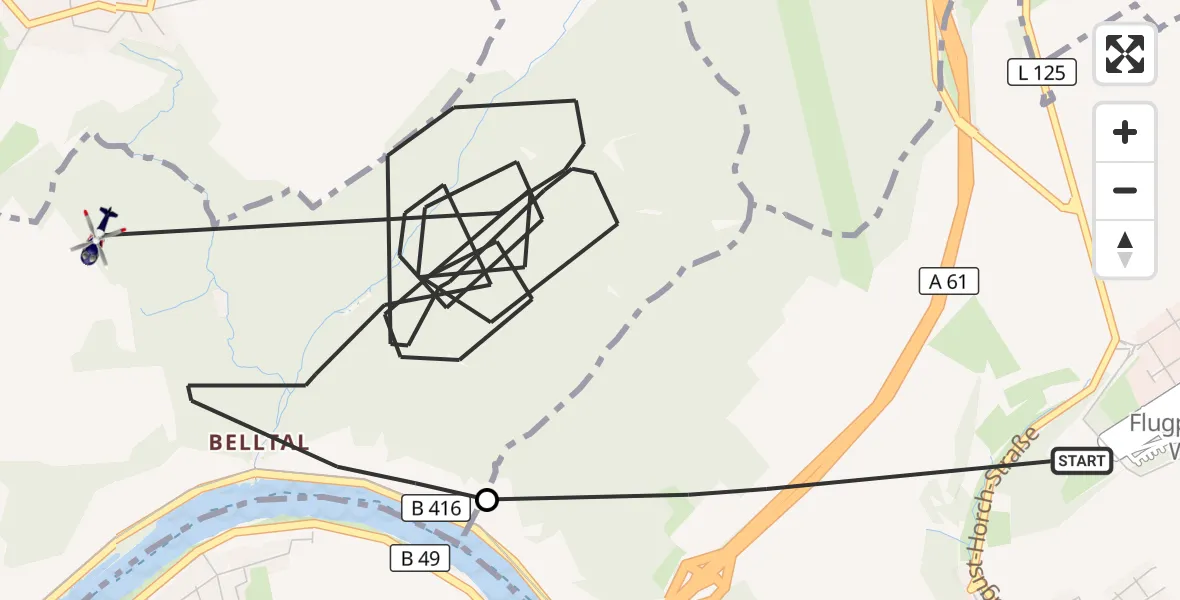 Flugroute Polizeihubschrauber Winningen - Kobern-Gondorf, 29 Juli 2026, 15:44