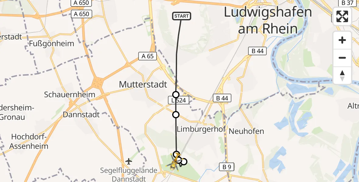 Flugroute Rettungshubschrauber Ludwigshafen am Rhein - Schifferstadt, 29 Juli 2026, 15:53