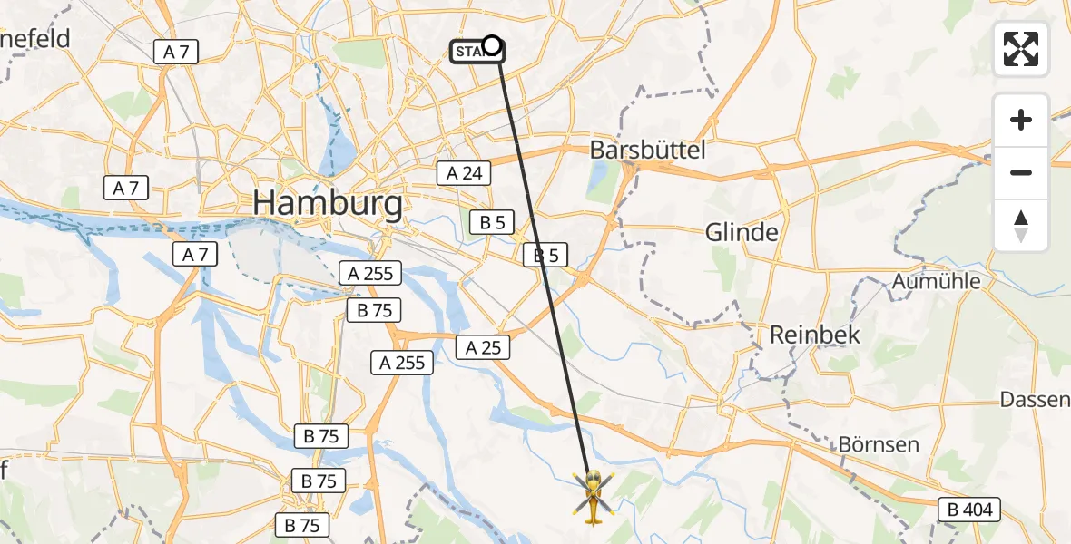 Flugroute Rettungshubschrauber Hamburg Military Hospital - Hamburg, 29 Juli 2026, 15:58