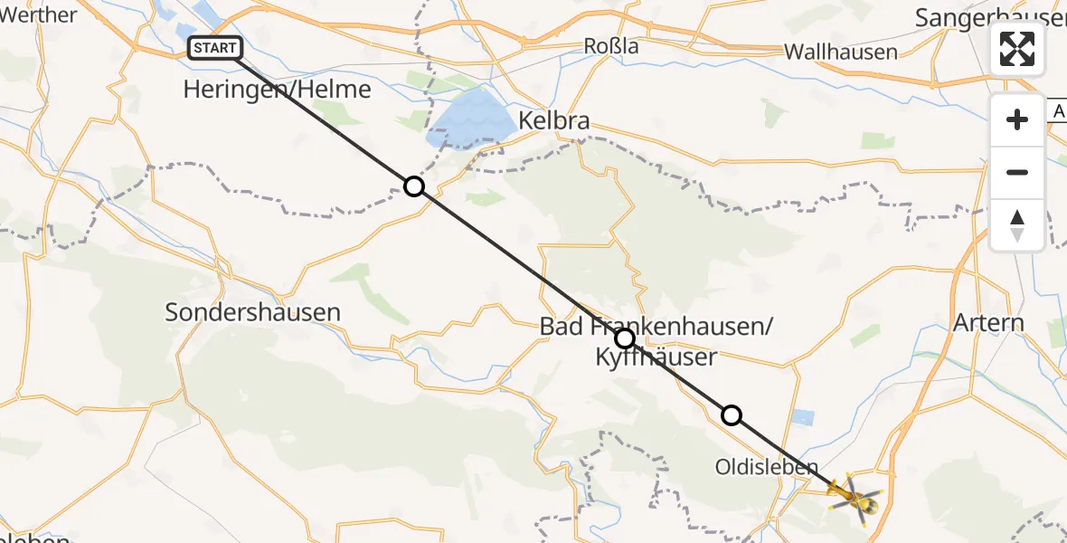 Flugroute Rettungshubschrauber Heringen/Helme - An der Schmücke, 29 Juli 2026, 16:05