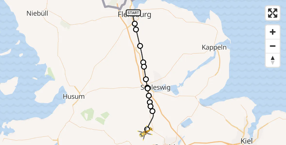 Flugroute Ambulanzhubschrauber Flensburg - Tetenhusen, 29 Juli 2026, 16:07