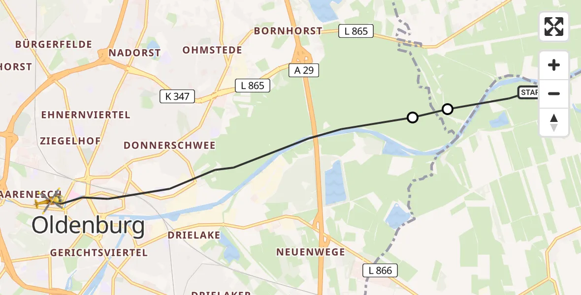 Flugroute Rettungshubschrauber Hude (Oldb) - Oldenburg (Oldb), 29 Juli 2026, 16:08