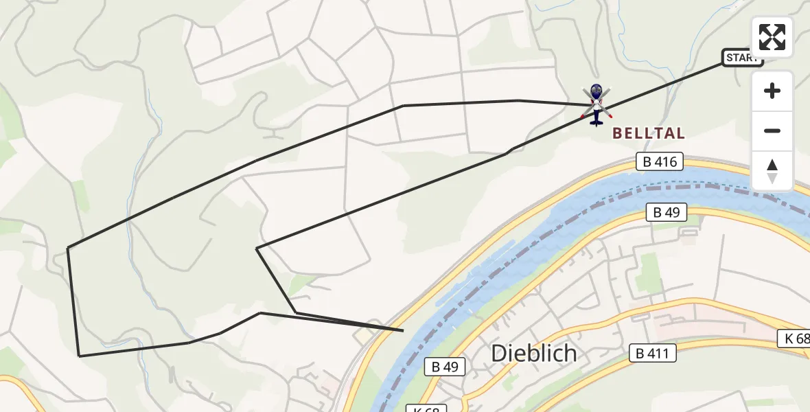 Flugroute Polizeihubschrauber Kobern-Gondorf - Kobern-Gondorf, 29 Juli 2026, 16:11