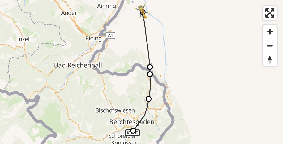 Flugroute Rettungshubschrauber Schönau a.Königssee - Dachlandeplatz Heliport, 29 Juli 2026, 16:12