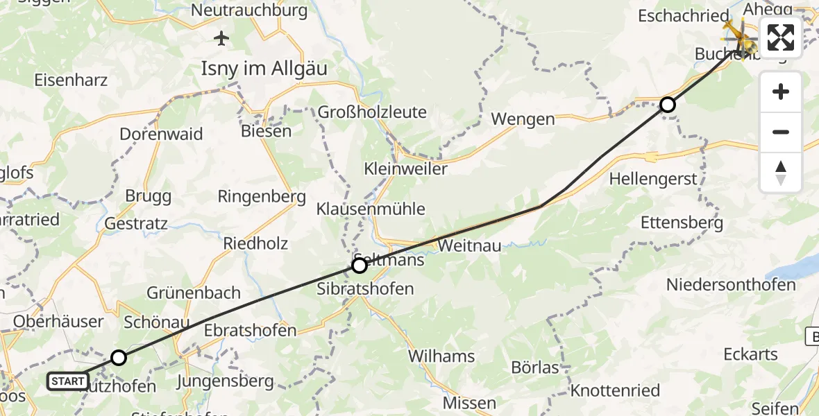 Flugroute Rettungshubschrauber Weiler-Simmerberg - Buchenberg, 29 Juli 2026, 16:14