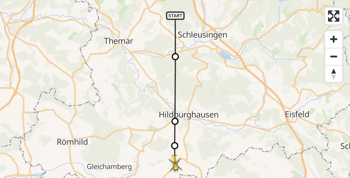 Flugroute Rettungshubschrauber Schleusingen - Straufhain, 29 Juli 2026, 16:16