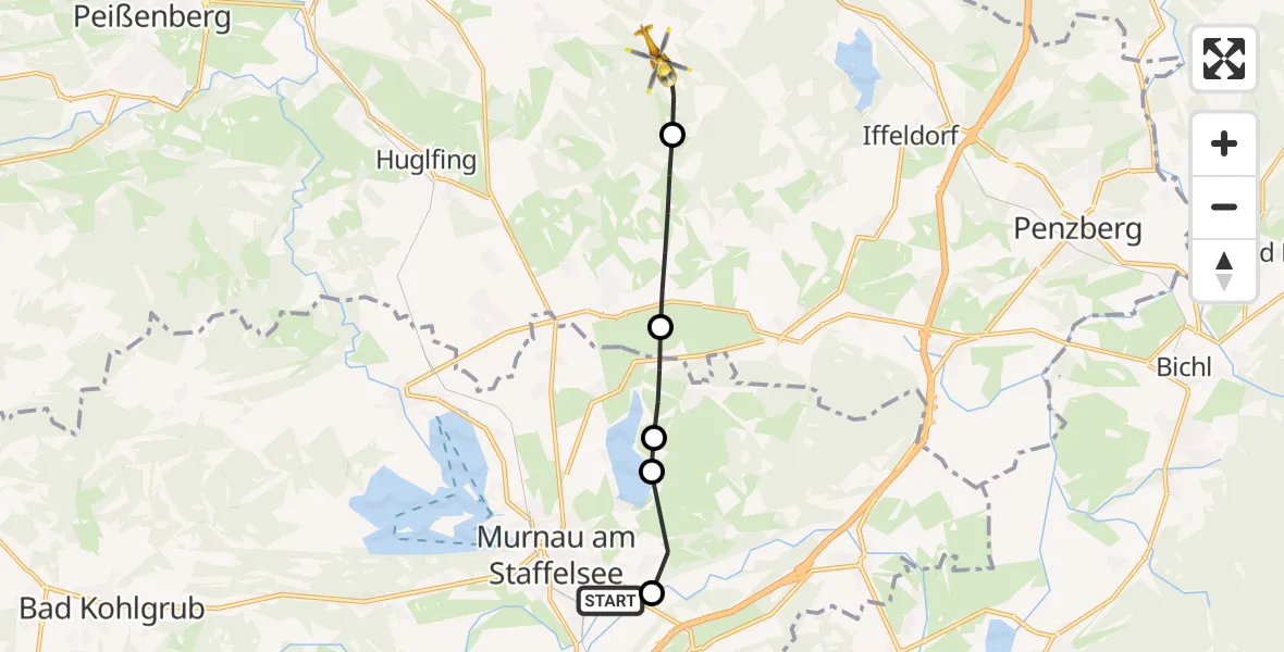 Flugroute Rettungshubschrauber Murnau a.Staffelsee - Eberfing, 29 Juli 2026, 16:20