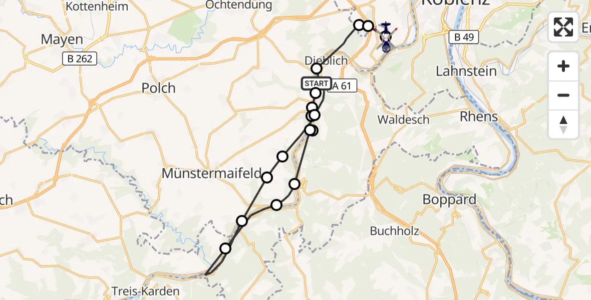 Flugroute Polizeihubschrauber Niederfell - Koblenz-Winningen Flugplatz, 29 Juli 2026, 16:22