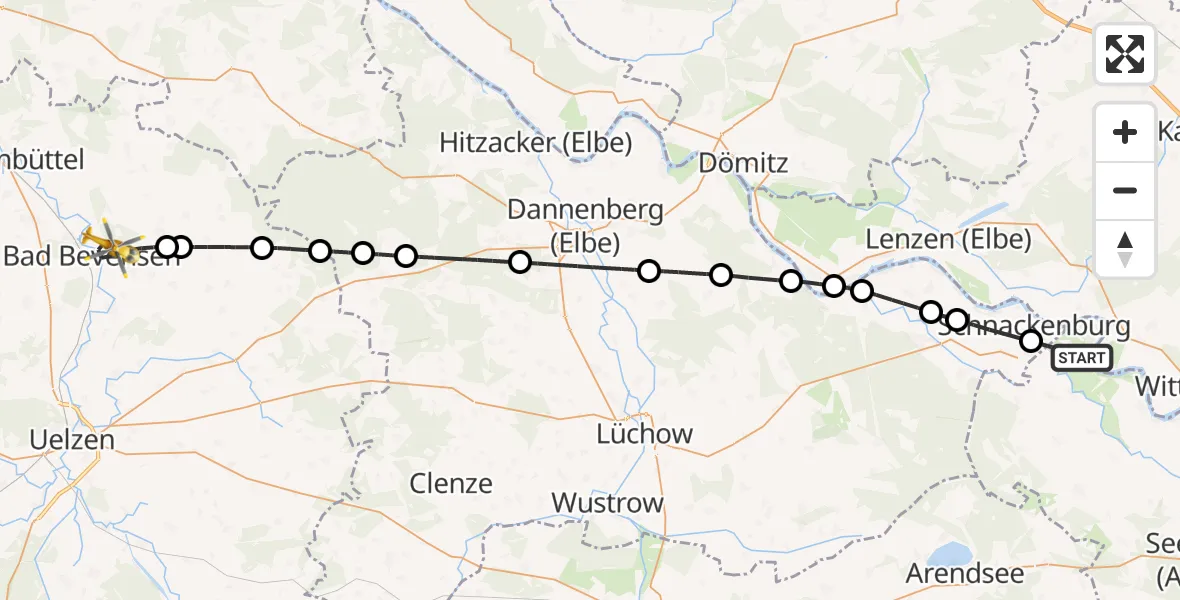 Flugroute Rettungshubschrauber Aland - Bad Bevensen, 29 Juli 2026, 16:22