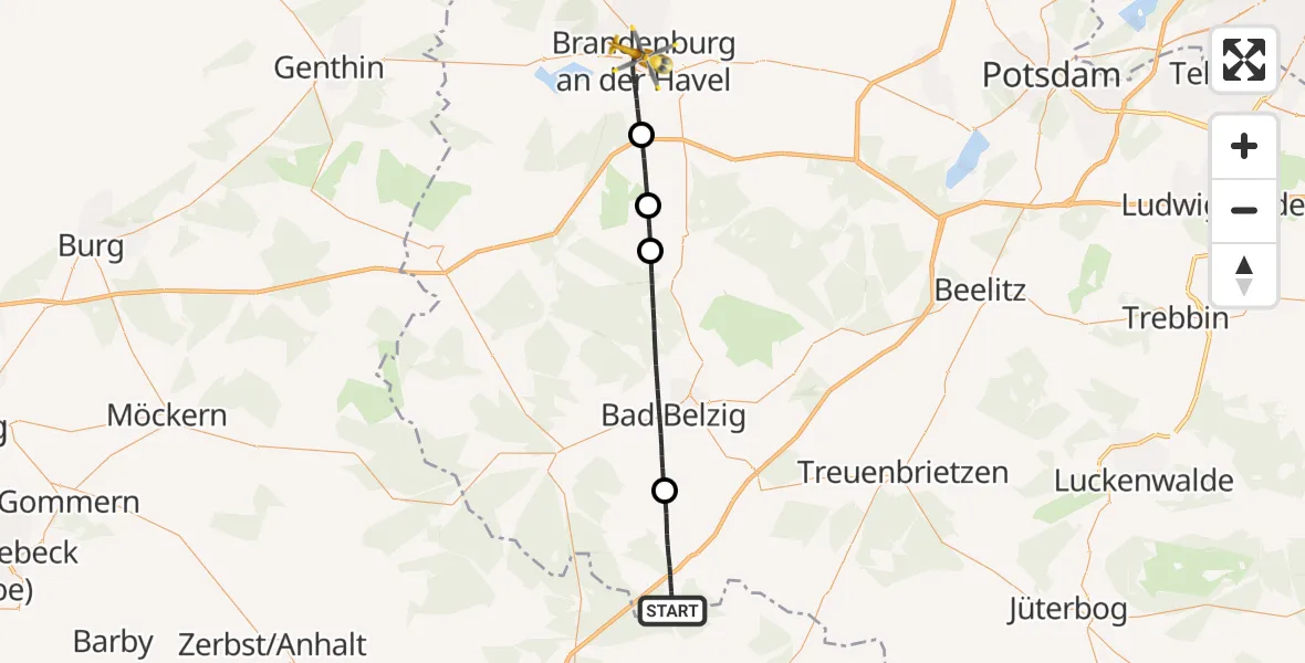 Flugroute Rettungshubschrauber Rabenstein/Fläming - Brandenburg an der Havel, 29 Juli 2026, 16:27